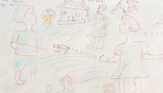 Tekening getekend voor het leven Zuid-Soedan_War Child Zuid-Soedan_19XXXX