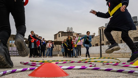 Children in Hebron, OPT, participating in TeamUp activities