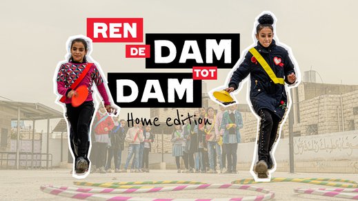 Ren de Dam tot Damloop voor kinderen in oorlog vanuit huis voor War Child