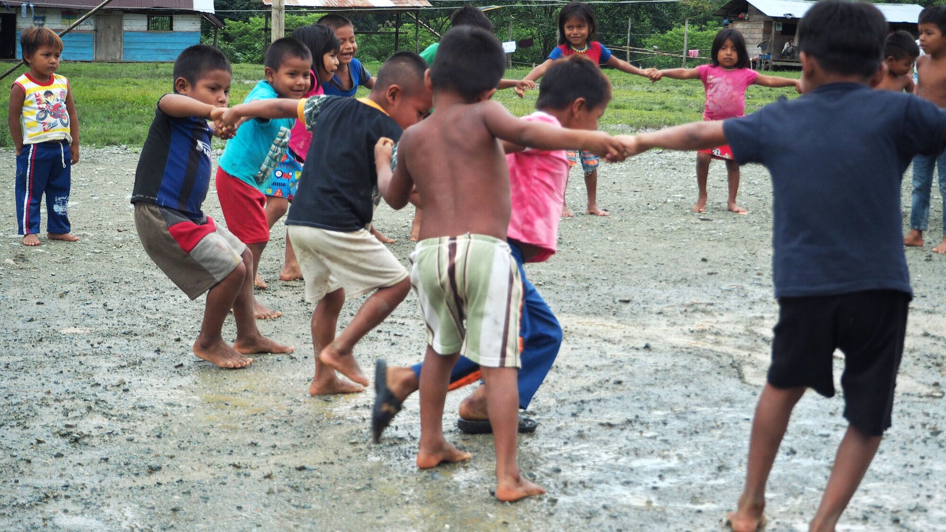 Indigenous children in Colombia playing in one of War Child psychosocial support activities