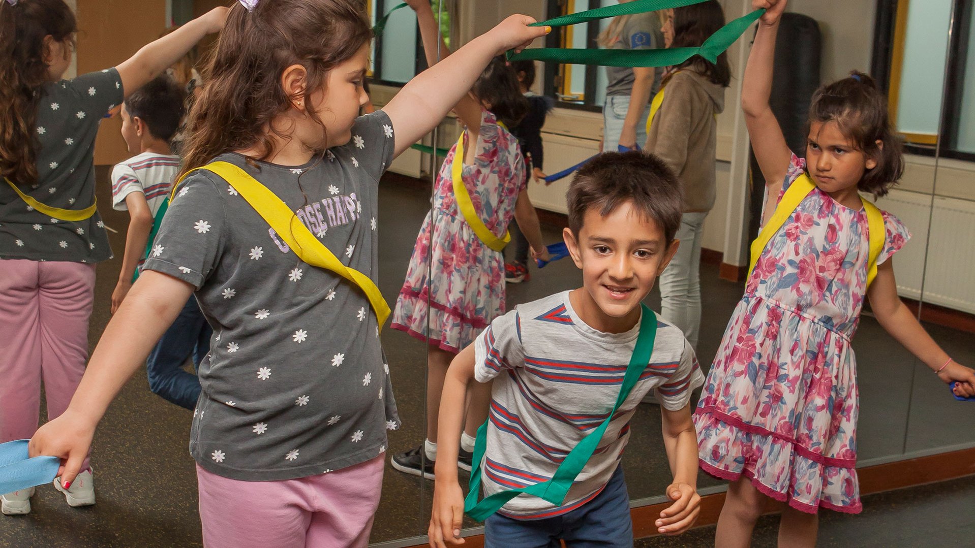 Children participate in a TeamUp session for refugee children at a Dutch asylum