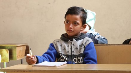 Mohammad, 9 years old, at school in Syria as part of War Child's Syria Response