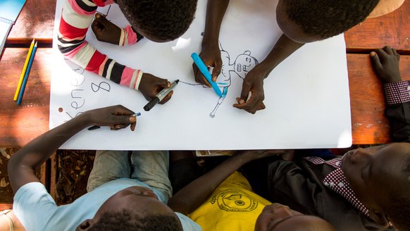Soedanese kinderen tekening co-creatie Can't Wait to Learn - War Child